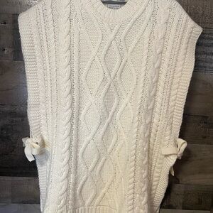 Paradis Perdus Women's Cable Knit Sweater Vest - Cream 100% recycled wool blend